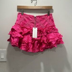 NWT LoveShackFancy Robeina Pink Fuchia Ruffled and Lace mini Skirt size 4